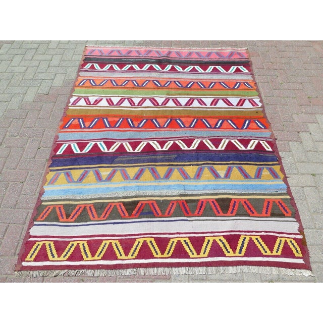 Handmade Area Vintage Turkish Kilim Rug Boho 67"x85" For Sale - Image 12 of 12