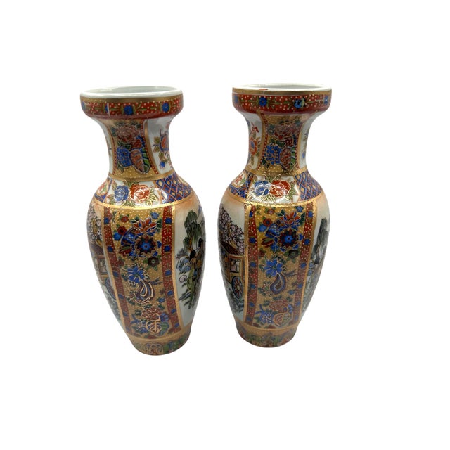 Textile Vintage Satsuma Style Hand-Painted Japanese Geisha & Garden Motif - A 3 Piece Set For Sale - Image 7 of 11