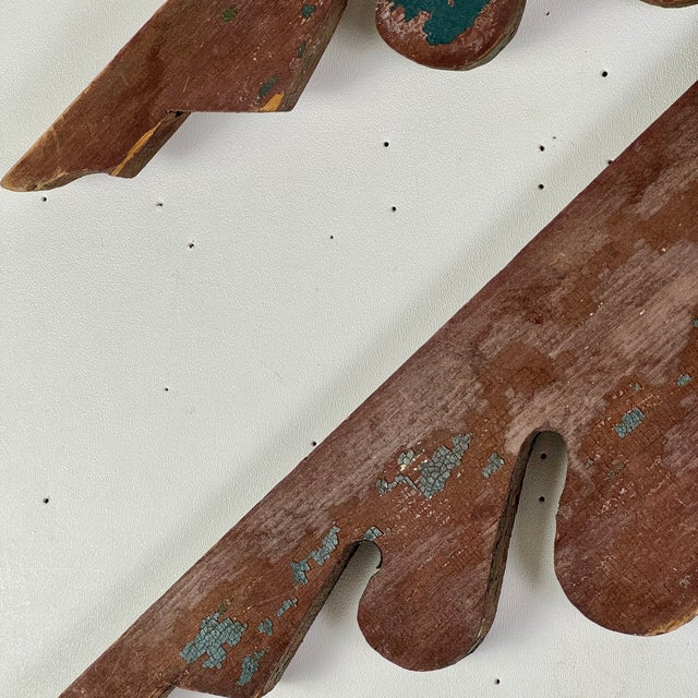Vintage Pair of Salvaged Western Native Design Wood Elements With Remnant Paint For Sale - Image 10 of 15