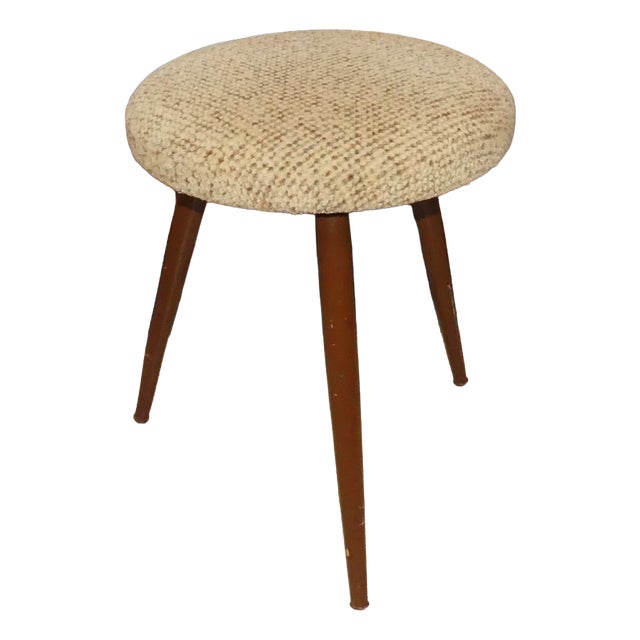 1950s Tacke Stool, Round, Wood, 3 Legs, Beige For Sale