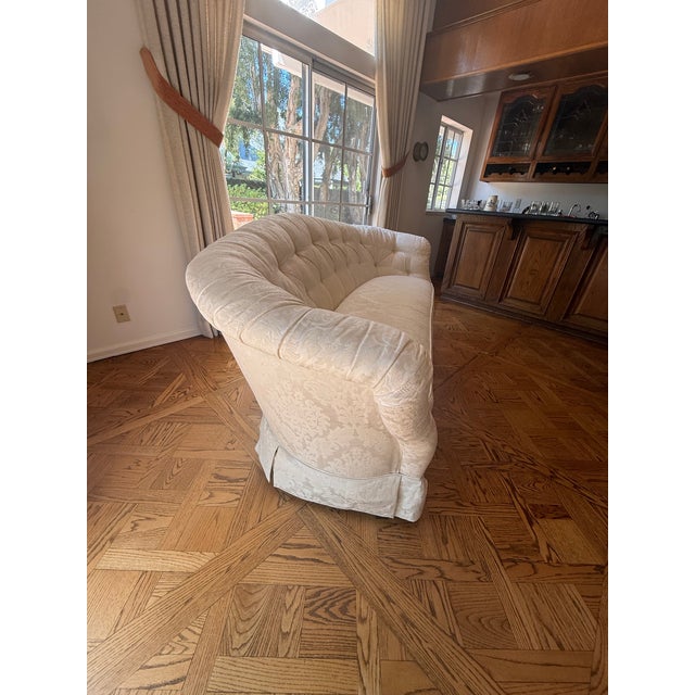 Baker Furniture Company Baker Hollywood Regency Suite C1990: Tufted Chesterfield Sofa, Tufted Barrel Club Chair, Rolled-Arm Club Chair For Sale - Image 4 of 16