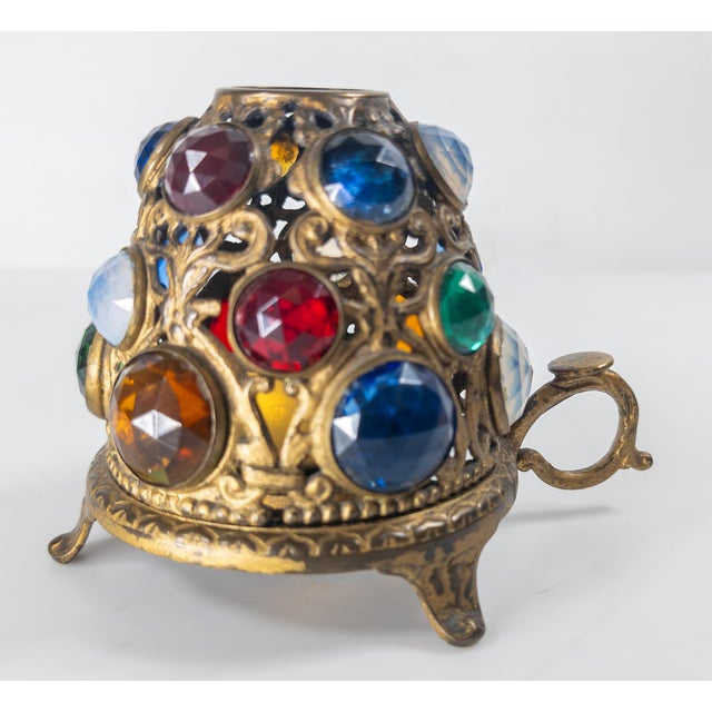 19th Century Aesthetic Movement Gilt Brass and Jeweled Candle Fairy Lamp, English or American For Sale In New York - Image 6 of 12