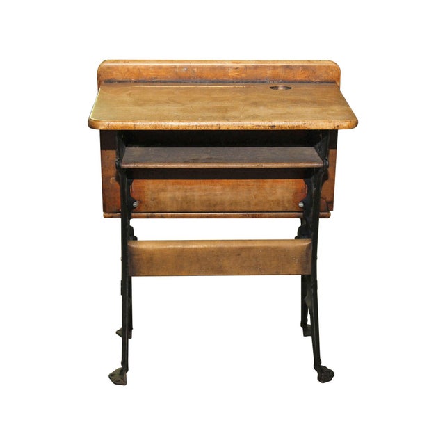 Antique Oak & Iron Childrens School Row Seat & Desk Combo For Sale - Image 9 of 9