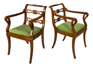 19th Century Italian Armchairs in Green Fabric and Wood, 1930s, Set of 2