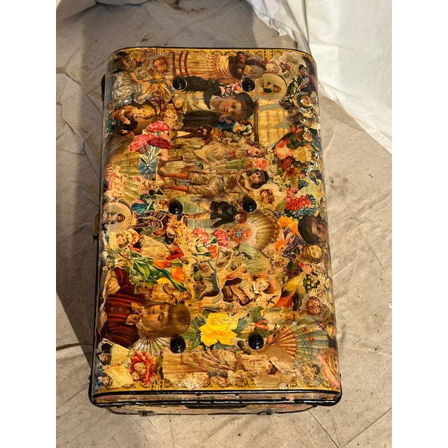 Antique Decoupage Trunk Turned Coffee Table For Sale In Boston - Image 6 of 12