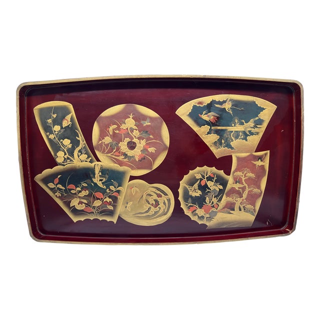 Antique Large Scale Japanese Lacquer & Gilt Decorated Tray For Sale
