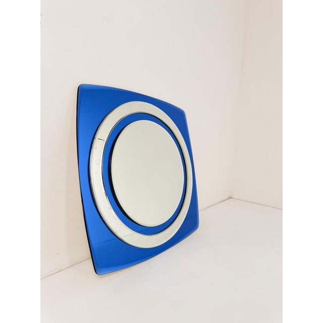 Vintage Italian Space Age Wall Mirror in Cobalt Blue Beveled and Mirrored Glass, 1970s For Sale - Image 3 of 13