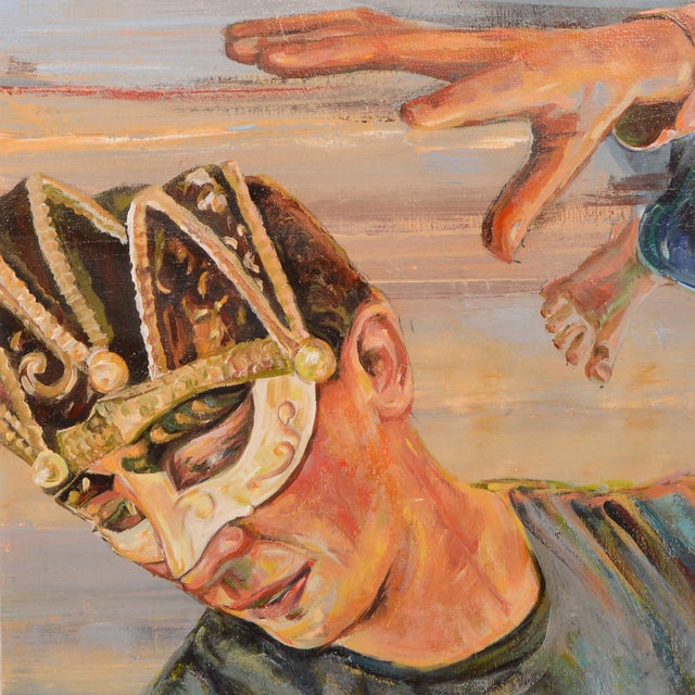 Textile Enmeshed Original Three Piece Triptych Painting on Canvas For Sale - Image 7 of 8