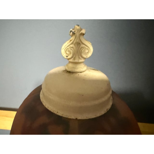 Antique 1920s Reverse Painted Puffed Glass Boudoir Lamp Jefferson Style Scenic Sunset For Sale - Image 10 of 15