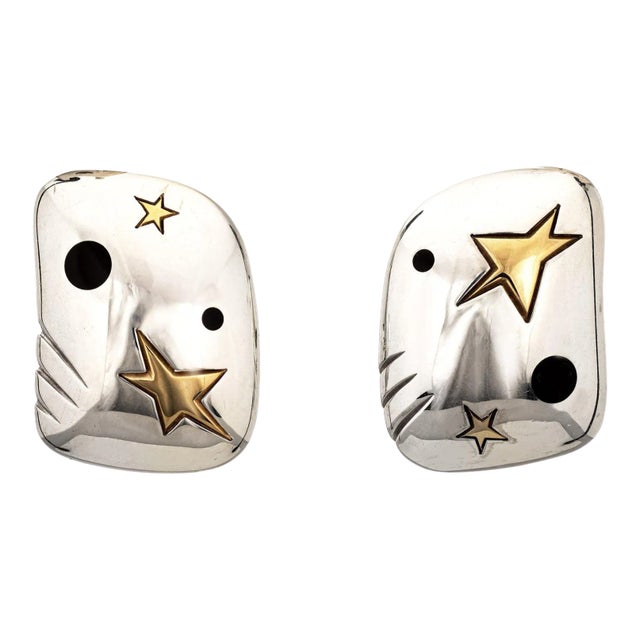Michael Bondanza Star Earrings Estate Sterling Silver 18k Yellow Gold Jewellery - 2 Pieces For Sale