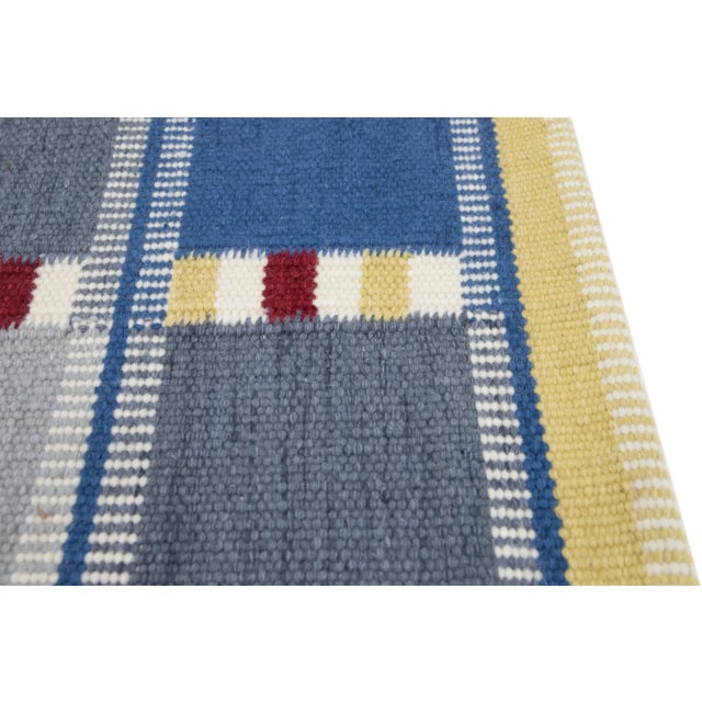 Modern Swedish Style Handwoven Blue/Gray Custom Wool Rug For Sale - Image 4 of 6