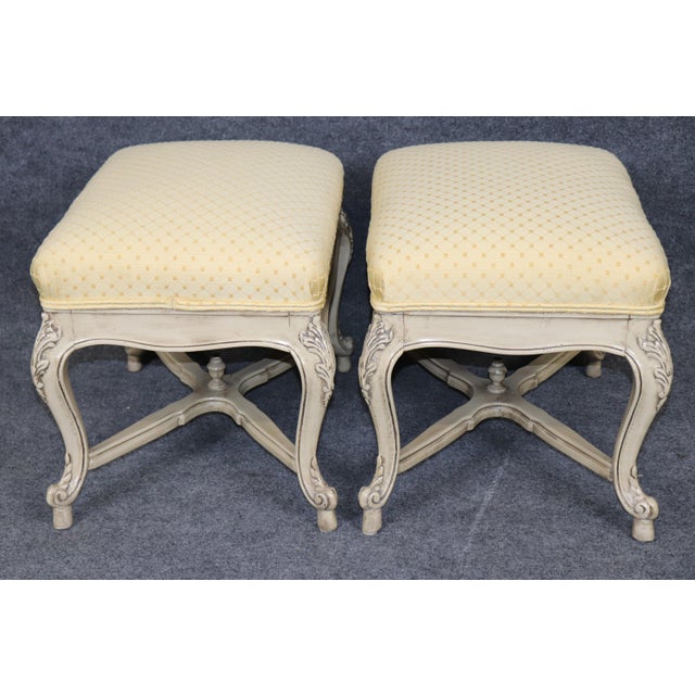 French 1950's Pair Louis XV Style Painted Decorated Benches For Sale - Image 3 of 11