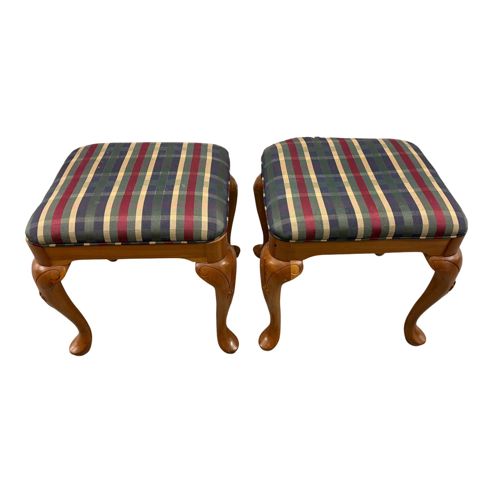 Late 20th Century Harden Queen Anne Style Stool Set, A Pair | Chairish