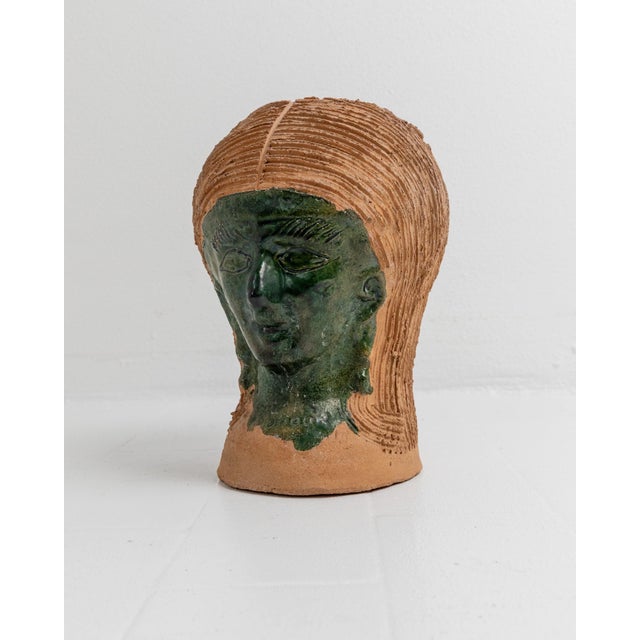 Sculptural Studio Pottery Vase Form with Green Glazed Face, 1980s For Sale - Image 9 of 11