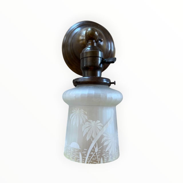 1920s Tropical Sunset Acid Etched Wall Sconce For Sale - Image 11 of 11