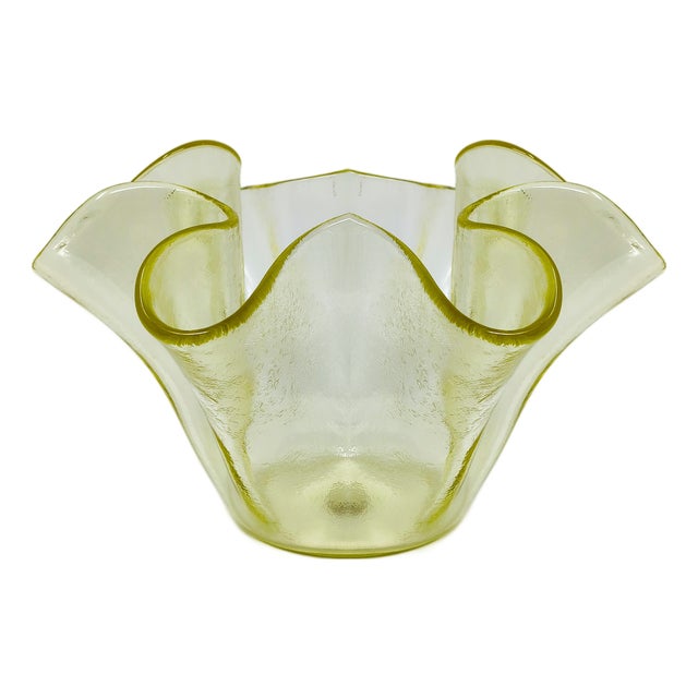 Italian Murano Glass Yellow Fazzoletto Handkerchief Vase by Dogi, 1970s For Sale