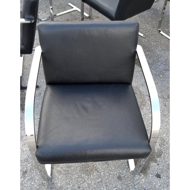 Set 8 Attributed to Mies Van Der Rohe for Knoll Stainless Steel Brno Chairs Black Leather 1977 For Sale - Image 12 of 18