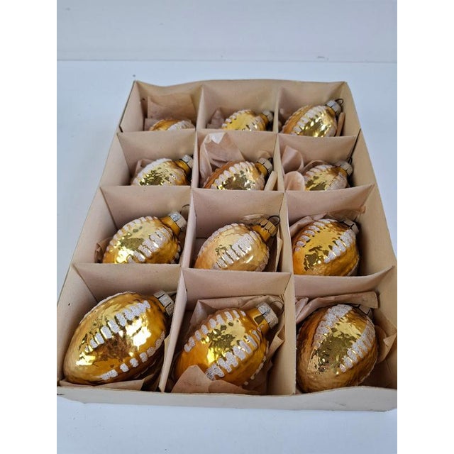 Vintage Czechoslovakian Hand-Painted Golden Glass Christmas Ornaments, 1970, Set of 12 For Sale - Image 10 of 12