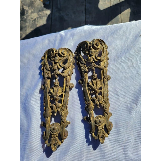Metal 19th C French Ormolu Bronze Mounts Pair Gilt Gold Furniture Appliques For Sale - Image 7 of 10
