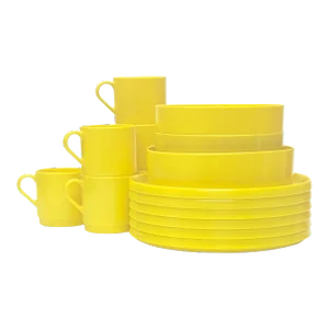 1970s Yellow Melamine Oblique Dinnerset by P M C - Place Settings for 6 / 16 Pieces
