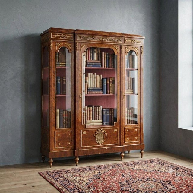French-made bois de violette bookcase dating back to the late 19th century. Featuring glass fronts and sides, it features...