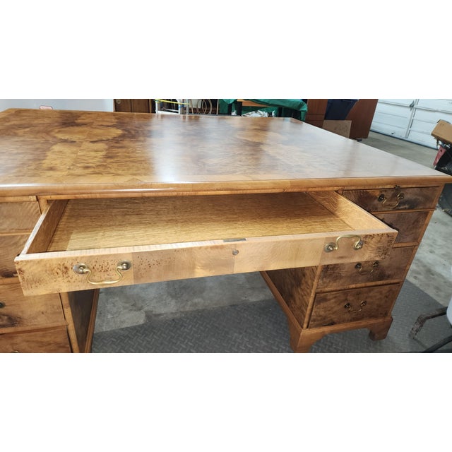 Early 20th Century Spectacular Burled Walnut Partners Desk B & O Railroad For Sale - Image 17 of 18