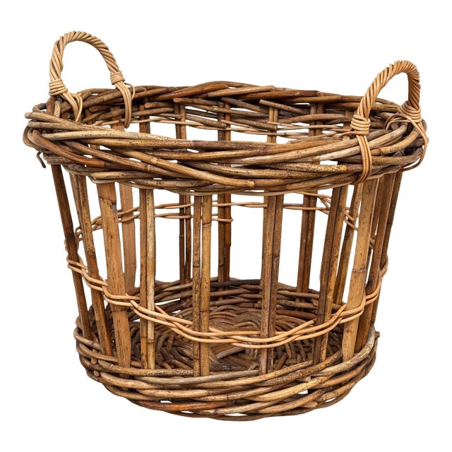 Large Vintage French Open Weave Basket For Sale