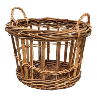 Large Vintage French Wicker Open Weave Basket For Sale