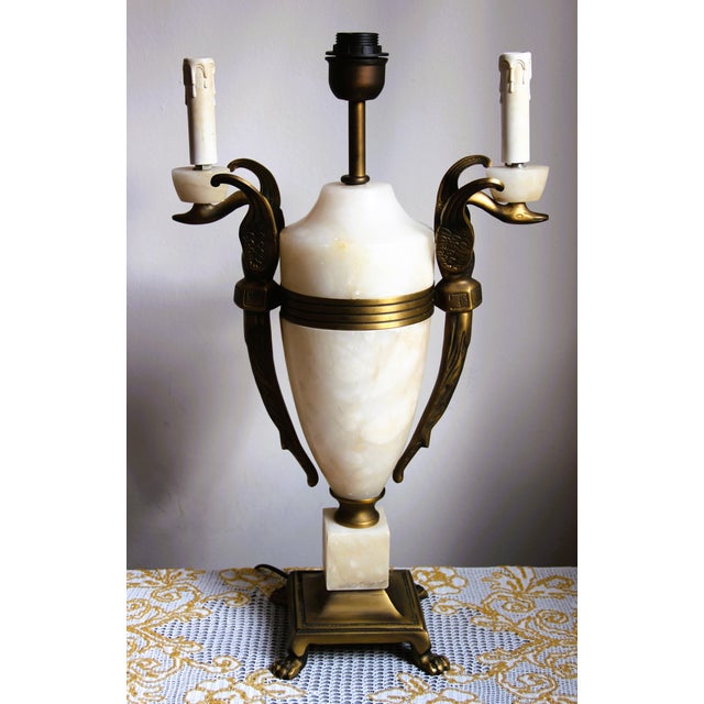 Vintage Italian Alabaster and Brass Table Lamp, 1950s For Sale - Image 6 of 13
