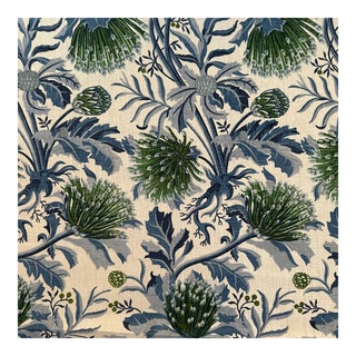 Utopia Goods Matchstick Banksia Blue Furnishing Linen Fabric 4 1/2 Yards For Sale