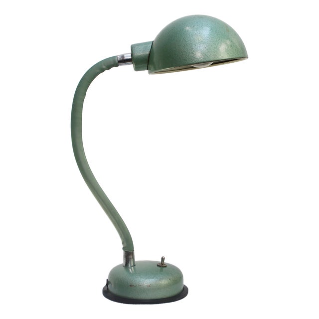 Vintage Industrial Green Metal Machinist Gooseneck Table Light from Adher Lampes, France For Sale