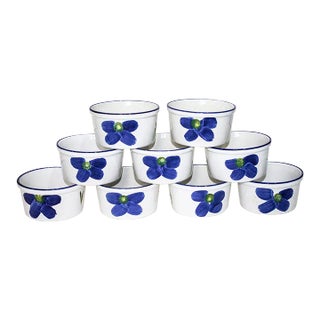 1980s Modern Maxam Ramekin Baking Dishes - Hand Painted in Portugal - Set of 9 For Sale