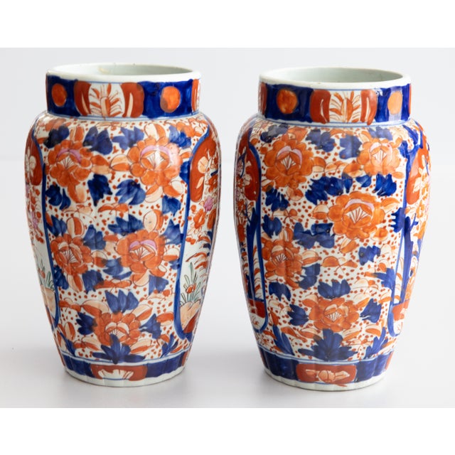 Japanese Antique 19th Century Japanese Imari Porcelain Vases - A Pair For Sale - Image 3 of 12