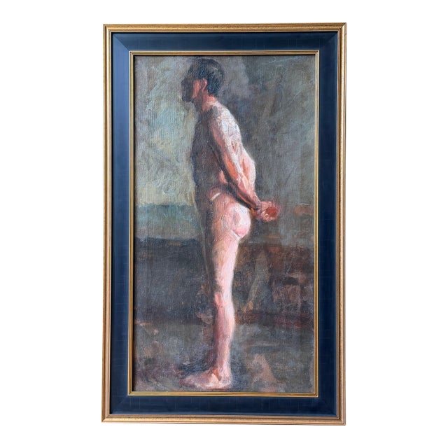 Antique Academic Male Nude Study, Oil on Canvas - Early 20th Century For Sale