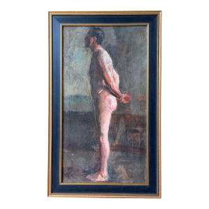 Antique Academic Male Nude Study, Oil on Canvas - Early 20th Century