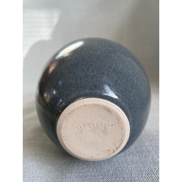 Vintage Scandinavian Modern Mottled Blue Glazed Vase Signed by Swedish Ceramist Gunnar Hartman (B. 1949) For Sale - Image 10 of 11