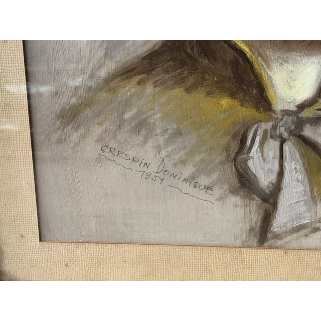 1950s Crespin Dominique, Portrait of a Young Woman, Oil Painting on Cardboard, 1951 For Sale - Image 5 of 6
