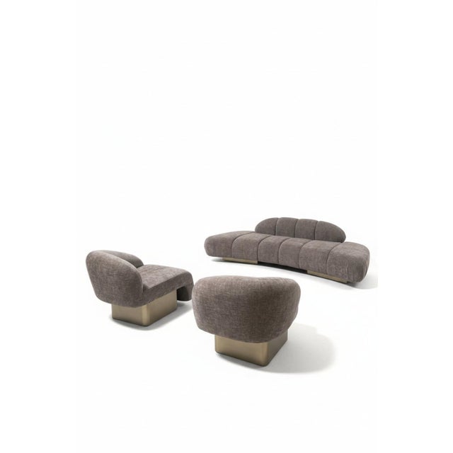 Set of 2 Right Arm and Left Arm Accent Chairs With Brass Base in Brown For Sale In Los Angeles - Image 6 of 14