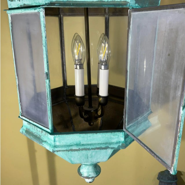 Vintage Solid Brass & Verdigris Patina Outdoor/Indoor Lantern For Sale - Image 15 of 16
