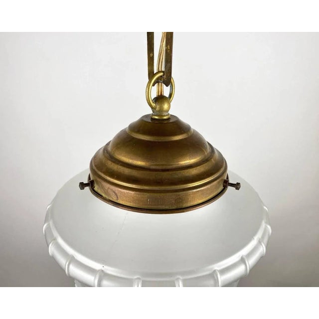 1950s Vintage Frosted Glass & Brass Ceiling Light, Belgium, 1950s For Sale - Image 5 of 8