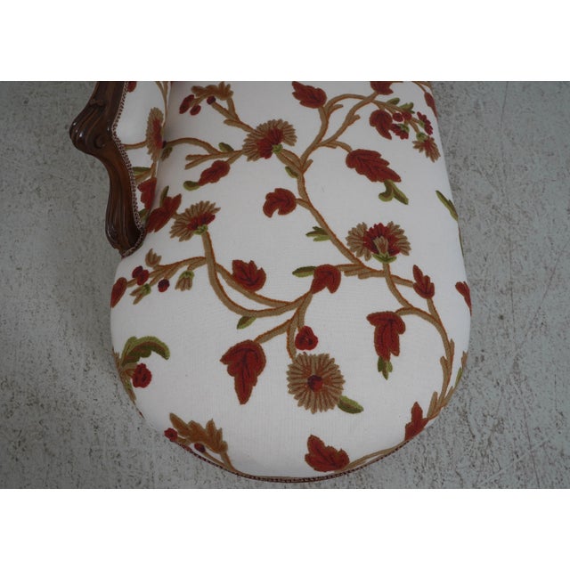 Brown Vintage French Chaise Lounge New Crewel Work Upholstery For Sale - Image 8 of 18