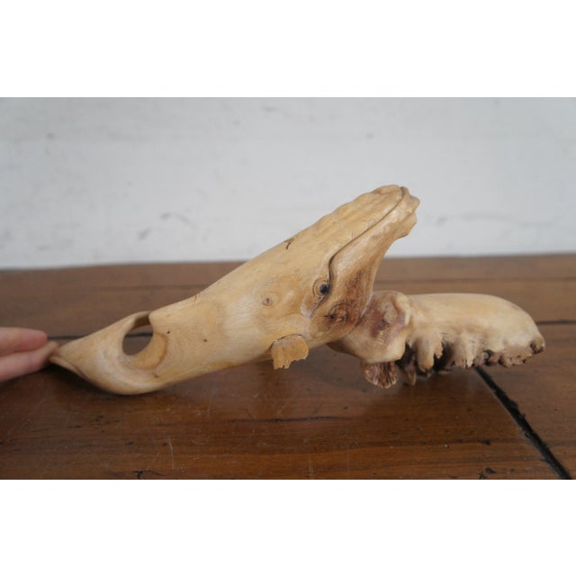 Vintage Hand Carved Teak Humpback & Sperm Whale Statues Sculpture Figruines- Set of 2 For Sale - Image 6 of 12