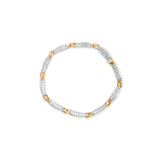 Contemporary 14K Two Tone Gold 3.00 Cttw Diamond Multi Row and S Link Bracelet (H-I Color, I1-I2 Clarity) - 7" Inches For Sale - Image 3 of 6