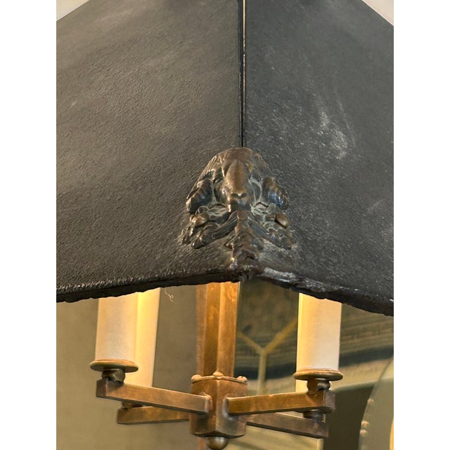 Industrial Graphite Metal Chandelier With Mirrored Interior and 4 Lights For Sale In Philadelphia - Image 6 of 8