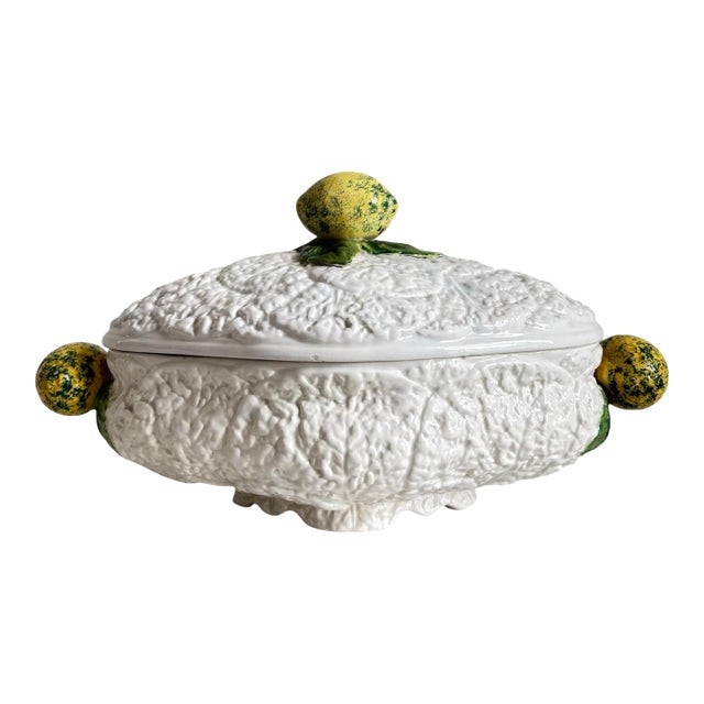 Mid 20th Century Vintage Italian Majolica Lemon Motif Soup Tureen For Sale