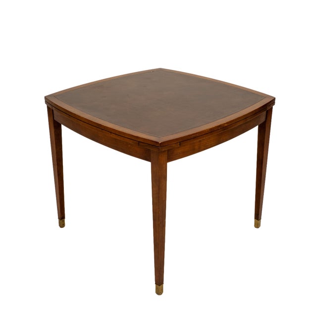 Brown Vintage Old Colony Beacon Hill Walnut & Leather Games Table W/ Hidden Drink Holders For Sale - Image 8 of 14
