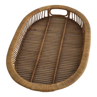 1960s Vintage Rattan Natural Serving Tray For Sale