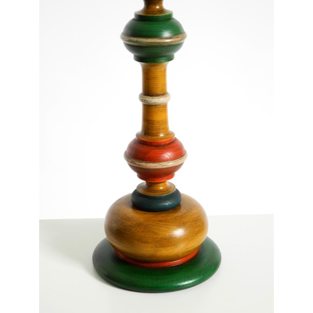 , Large 1980s Table Lamp Made of Colorful Stained Pine Wood For Sale - Image 4 of 18
