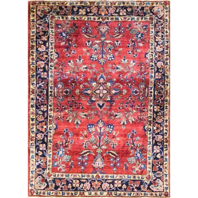 Red Early 20th Century Antique Persian Feraghan Sarouk Rug-3'4" X 4'10" For Sale - Image 8 of 8
