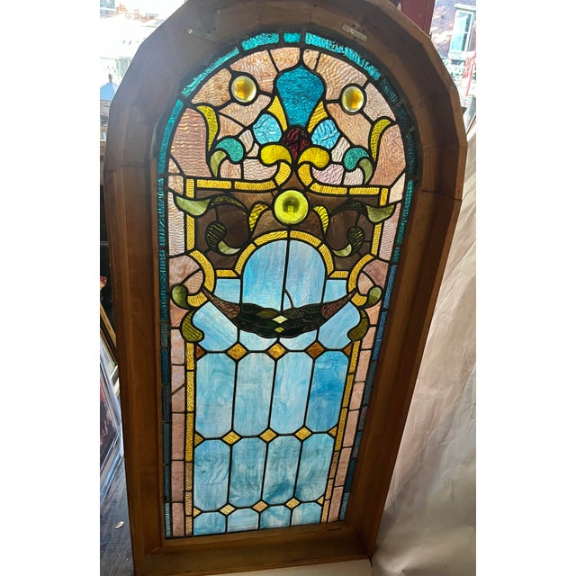 19th Century Victorian Stained Glass Dome Top Window Panel For Sale - Image 11 of 12